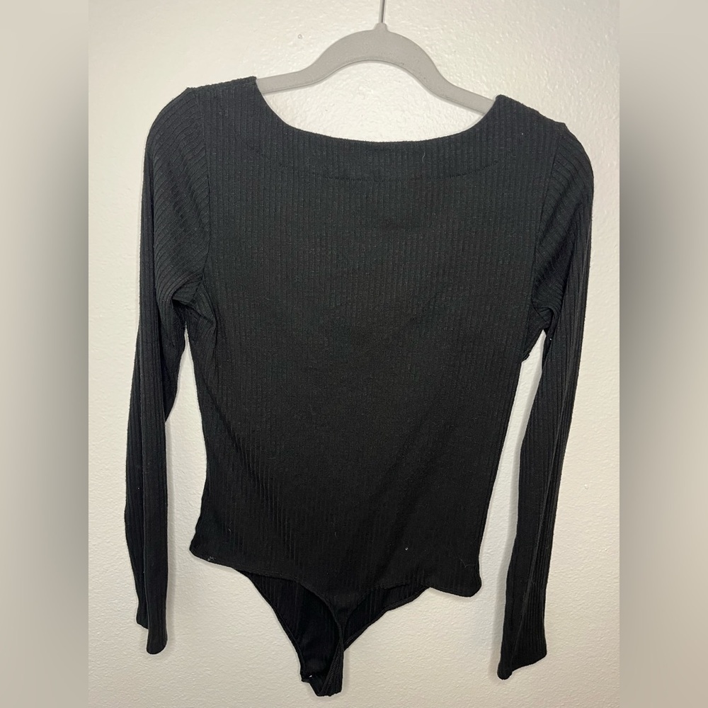 Express Black Fitted Long Sleeve Bodysuit - Picture 3 of 3